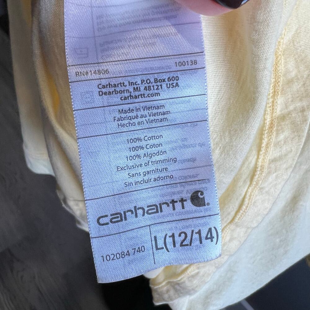 Carhartt Women's Yellow Button Down Shirt Top with Roll Tab Sleeves Size Large - Picture 7 of 8